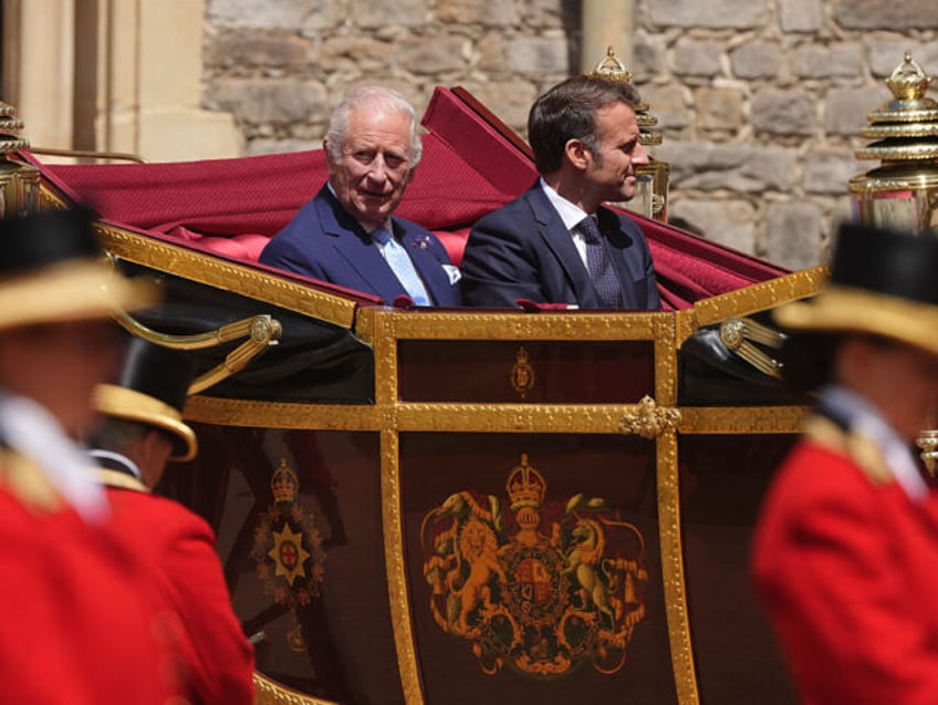 WINDSOR, ENGLAND - JULY 8: King Charles III and President of France Emmanuel Macron arrive