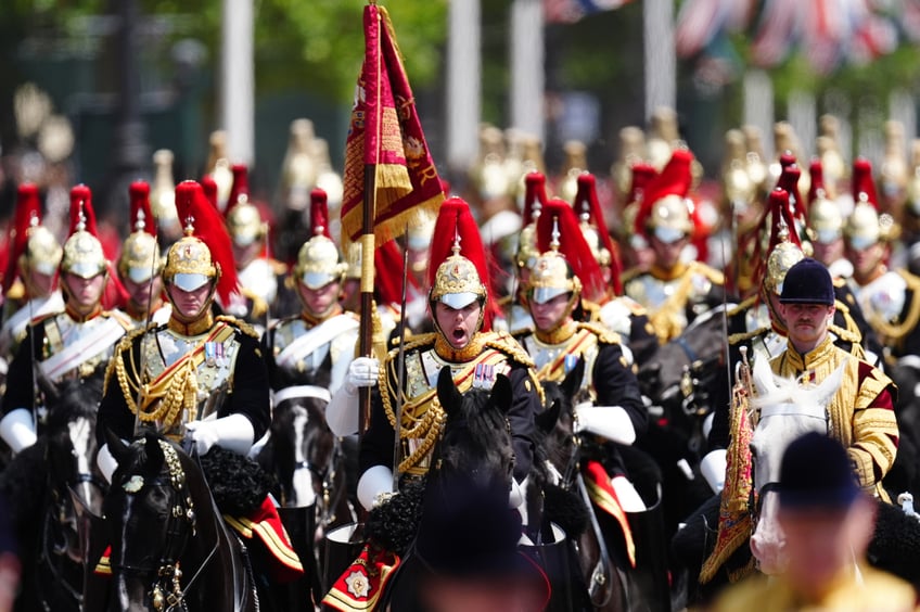 Members of the Household Cavalry Mounted Regiment on the Mall after Trooping the Colour ceremony in central London as King Charles III celebrates his official birthday. Picture date: Saturday June 14, 2025. (Photo by Aaron Chown/PA Images via Getty Images)