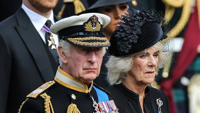 King Charles and Camilla at the queen's funeral