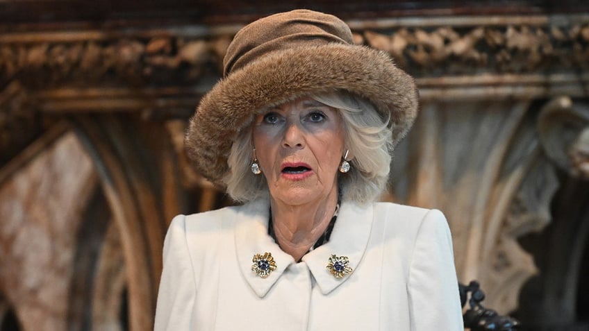 A photo of Queen Camilla singing