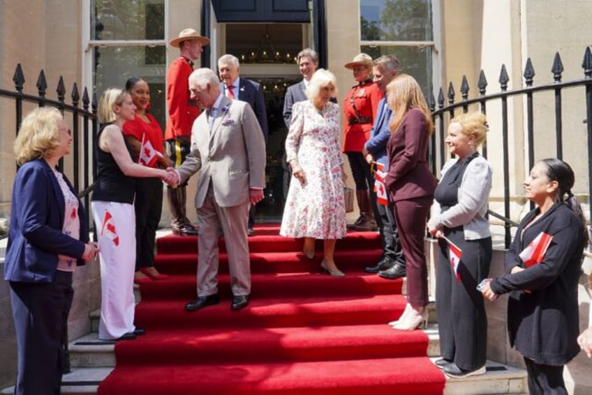Britain's King Charles III and Britain's Queen Camilla visit the High Commission of Canada