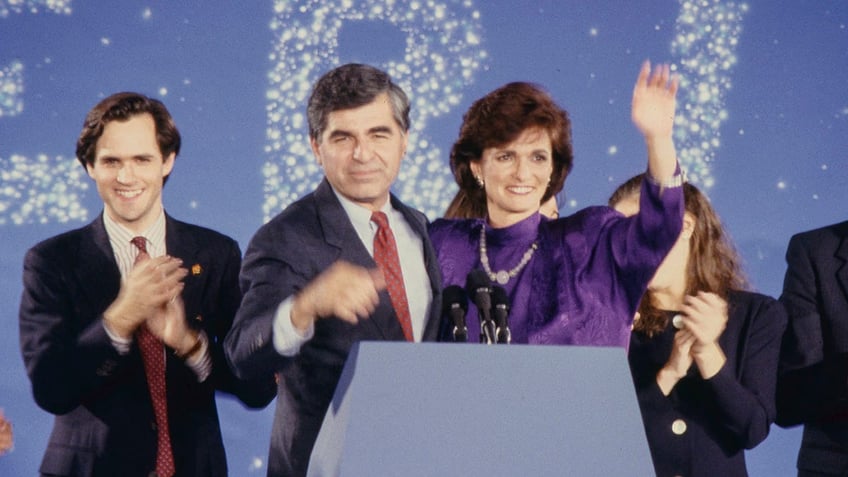 The Dukakis family on stage after the 1988 presidential loss