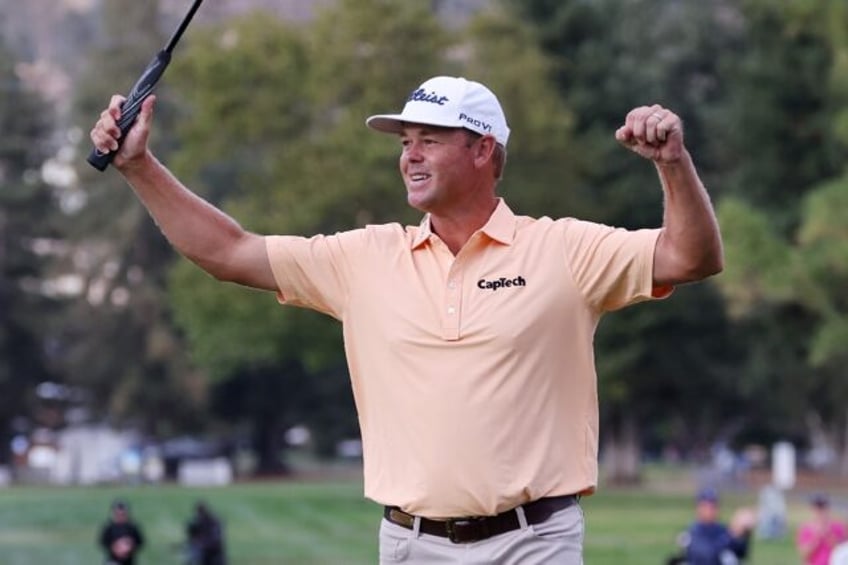 American Patton Kizzire celebrates his victory in the US PGA Tour Procore Championship