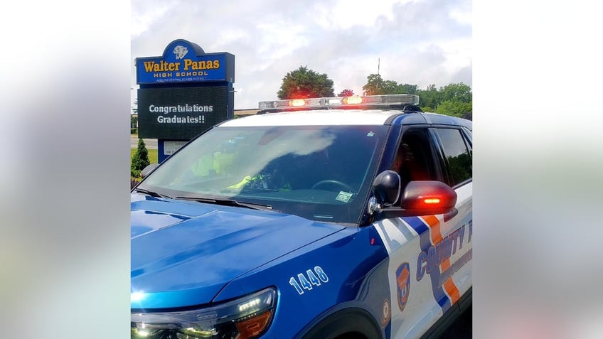 Westchester County police in the Manhattan suburb patrol an area around a local school. 