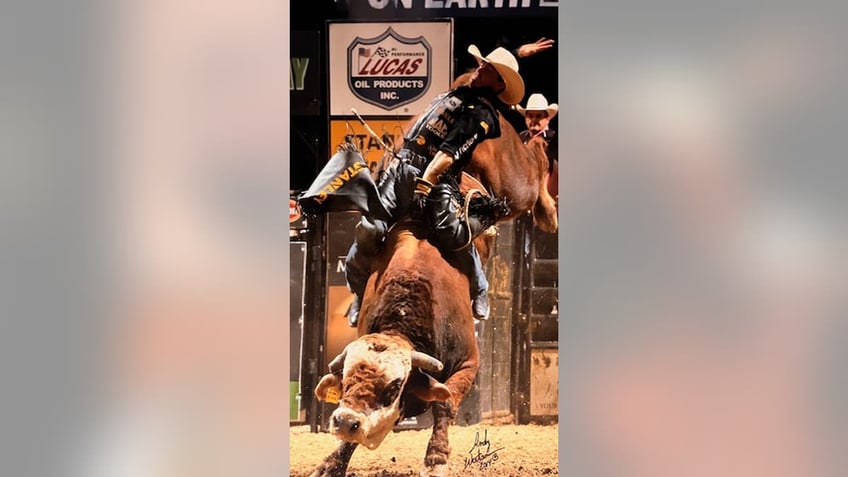 Professional bull rider Kody Lostroh riding bull