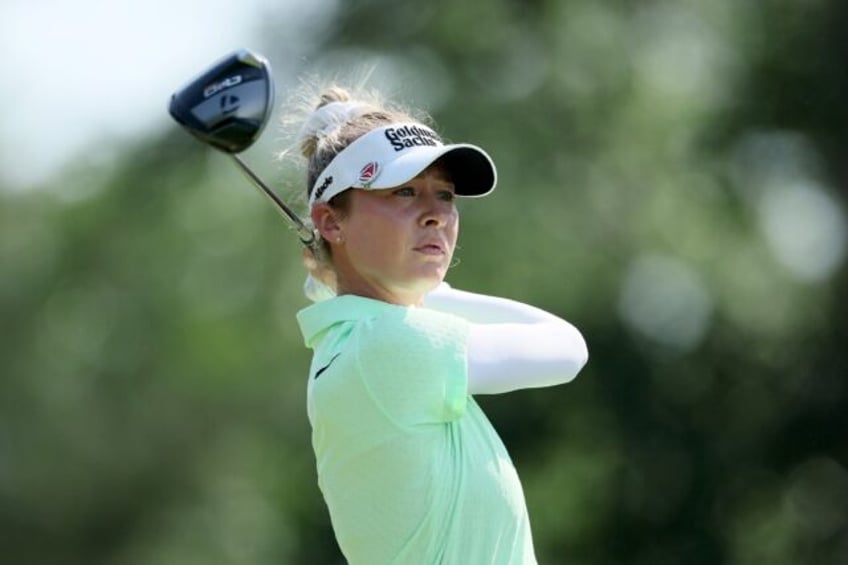 Nelly Korda of the United States plays her shot from the second tee during the first round