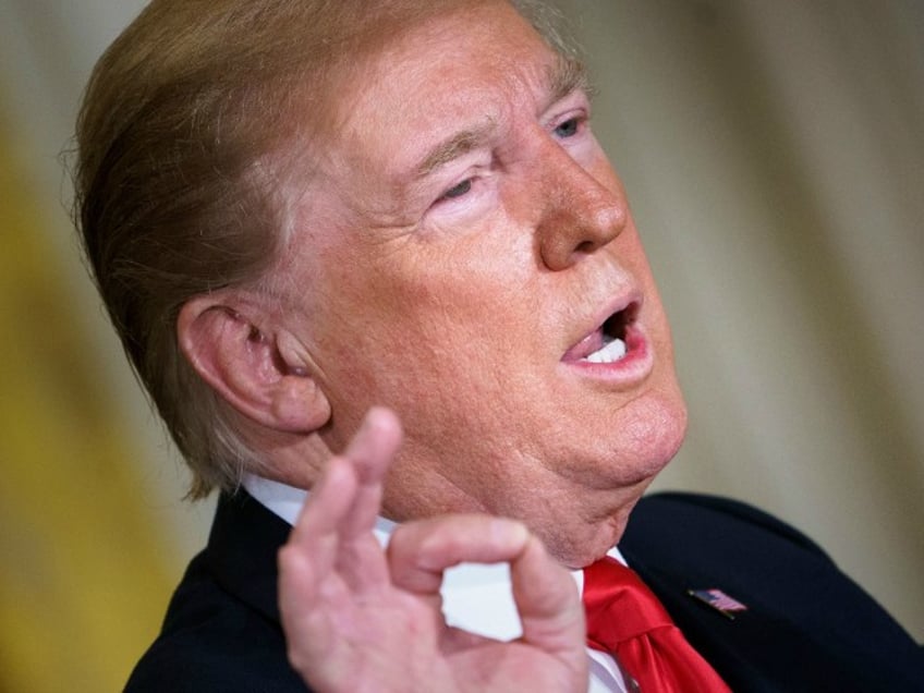 President Donald Trump speaks during the National Space Council meeting in the East Room of the White House on June 18, 2018 in Washington,DC. (Photo by Brendan Smialowski / AFP) (Photo credit should read BRENDAN SMIALOWSKI/AFP/Getty Images)