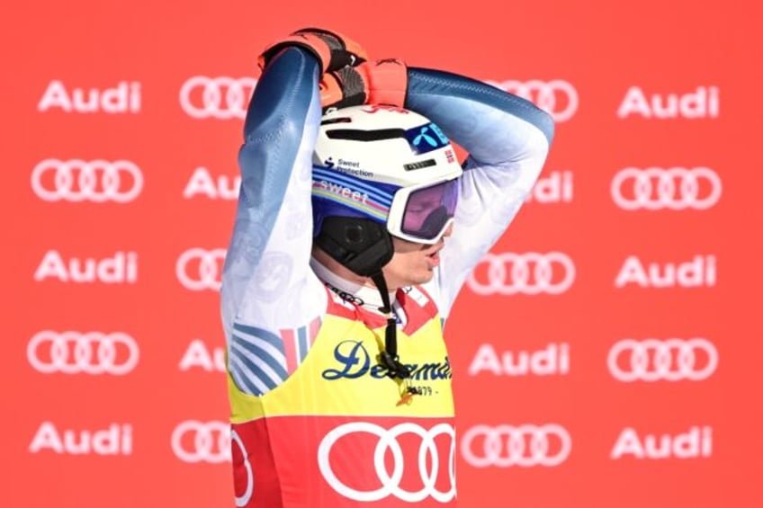 Henrik Kristoffersen enjoying his second appearance in two days at the top of the podium i
