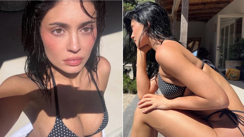 Kylie Jenner posing in a swimsuit.