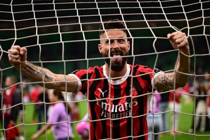 LA-bound Olivier Giroud celebrates after scoring against Salernitana on Saturday