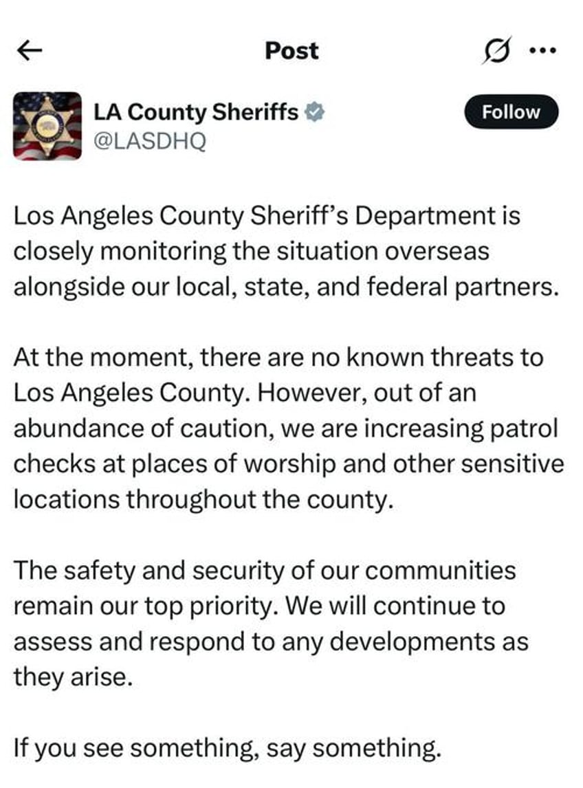 la county sheriffs dept deletes post calling iran strikes tragic after backlash