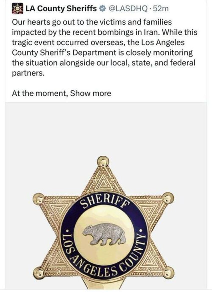 la county sheriffs dept deletes post calling iran strikes tragic after backlash