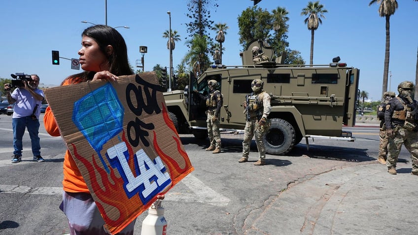 A protester in Los Angeles