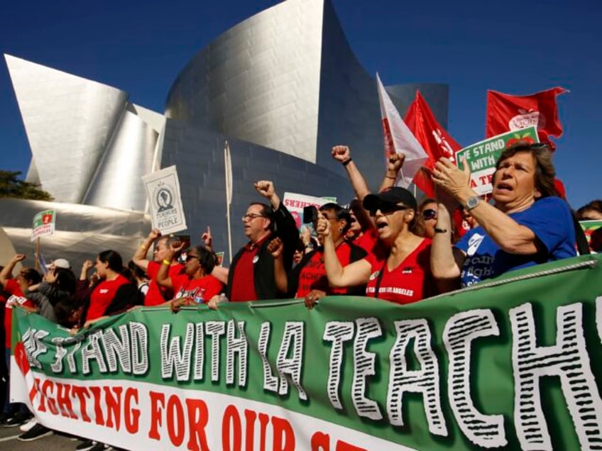 United Teachers Los Angeles leaders are joined by thousands of teachers, who may go on str