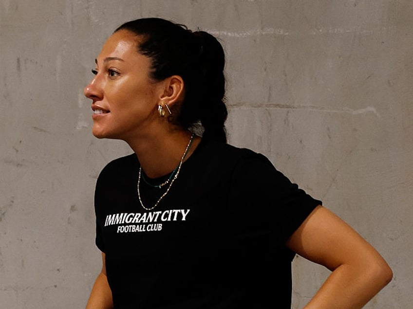 Christen Press of Angel City FC poses prior to the NWSL match between Angel City FC and NC Courage at BMO Stadium on June 14, 2025 in Los Angeles, California. (Ronald Martinez/NWSL via Getty)