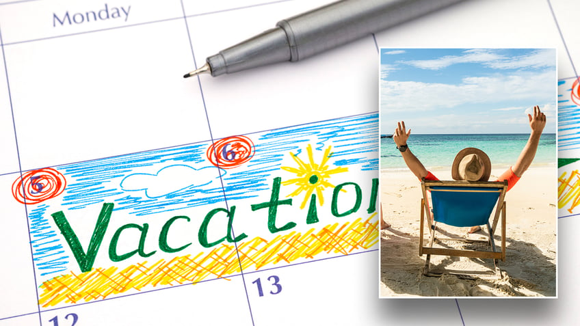 Vacation calendar and people on the beach