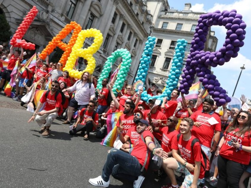 LONDON, ENGLAND - JULY 07: Labour party members walk the parade during Pride In London on