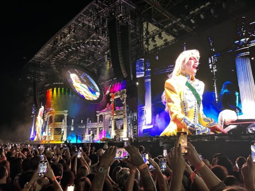 03 May 2025, Brazil, Rio De Janeiro: Lady Gaga performs during her free concert on Copacab