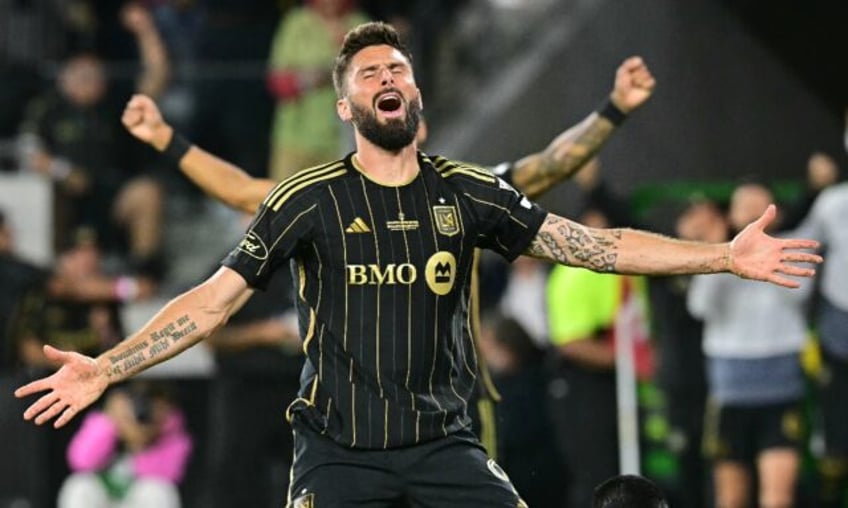 LAFC's French forward Olivier Giroud, celebrating a goal in his team's victory at the 2024