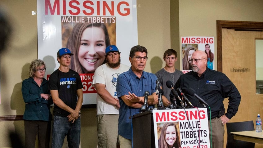 Rob Tibbetts father of the missing 20-year-old University of Iowa student Mollie Tibbetts answers questions during a press conference announcing a "Bring Mollie Tibbetts Home Safe Reward Fund" Thursday, Aug. 2, 2018, in Brooklyn, Iowa.