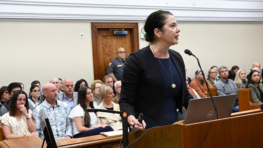 Prosecutor Sheila Ross speaks in front of Superior Court Judge H. Patrick Haggard during a trial of Jose Ibarra