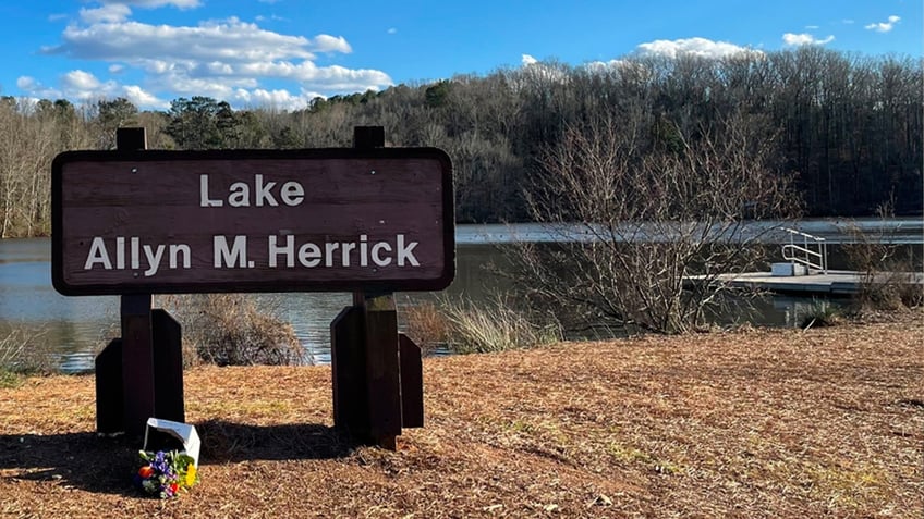 Laken Riley memorial flowers at Lake Herrick