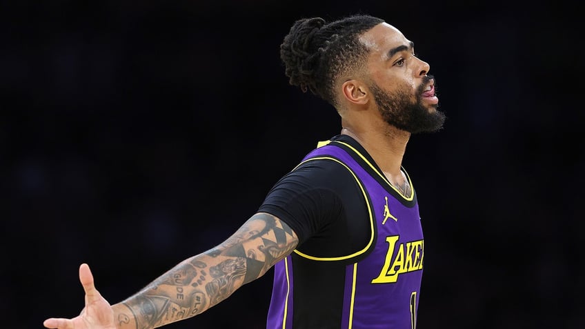 DAngelo Russell reacts during a game