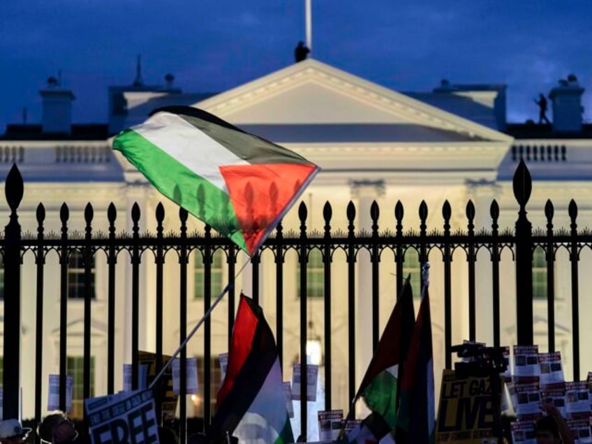 Anti-war activists protest outside of The White House during a pro-Palestinian demonstrati