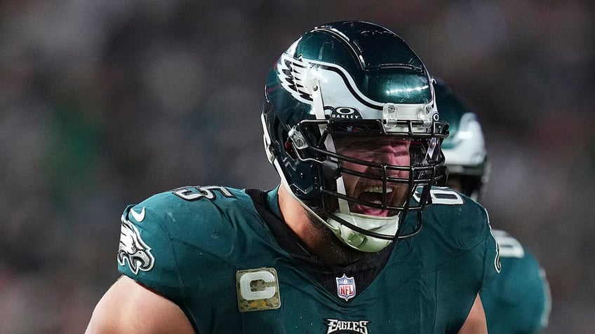 Lane Johnson yells on field