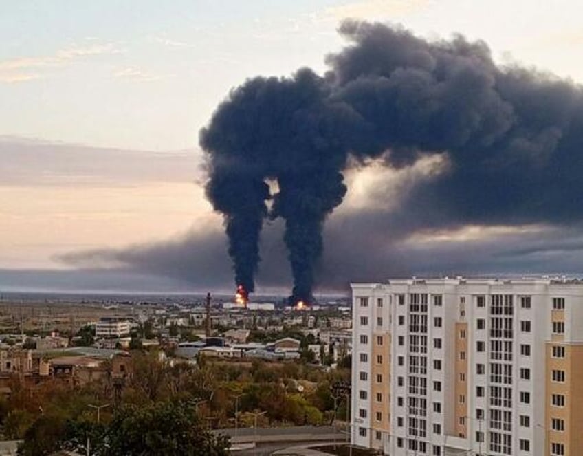 largest crude transhipment hub in crimea on fire after ukraine drone attack