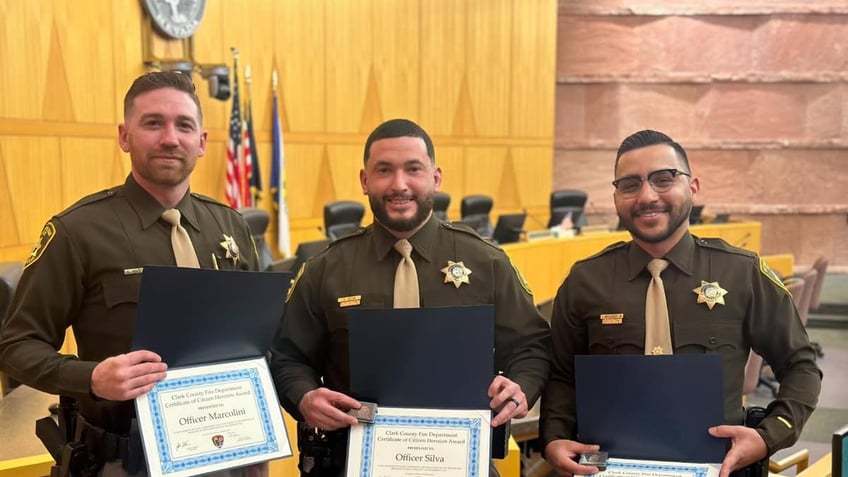 The Clark County Fire Department presented Officers Marcelino, Manzanedo and Silva with the Citizen Heroism Award