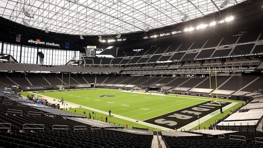 General view of the field prior to the game between the Las Vegas Raiders and the New Orleans Saints at Allegiant Stadium on September 21, 2020 in Las Vegas, Nevada. Tonight's game will be the first ever National Football League game played at Allegiant Stadium.