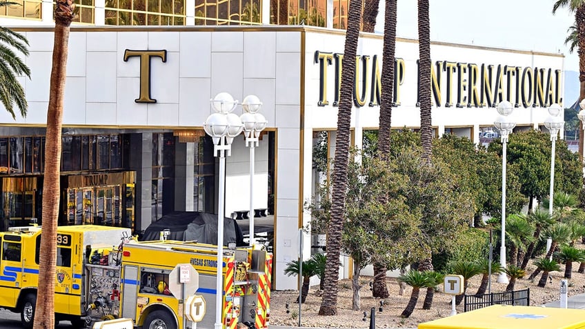 emergency trucks outside trump las vegas hotel