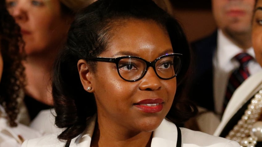 Ohio House Minority Leader Emilia Sykes delivers the Democrat's response to Gov. Mike DeWine's State of the State address at the Ohio Statehouse in Columbus, Ohio, on March 5, 2019.