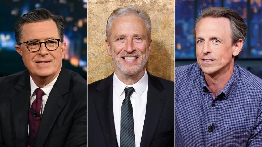 Stephen Colbert, Jon Stewart and Seth Meyers
