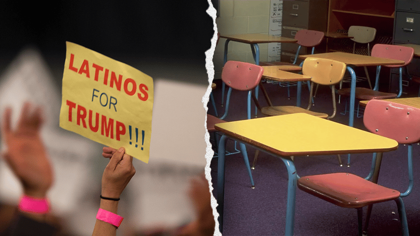 Latinos for Trump sign and empty classroom