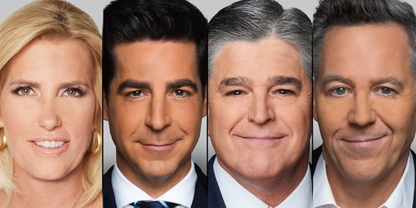 laura ingraham jesse watters sean hannity greg gutfeld grow fox news primetime audience after one month