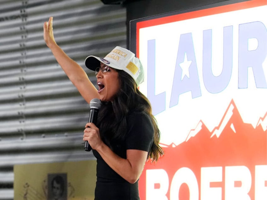 U.S. Congresswoman Lauren Boebert, R-Colo., speaks to reporters during a primary election