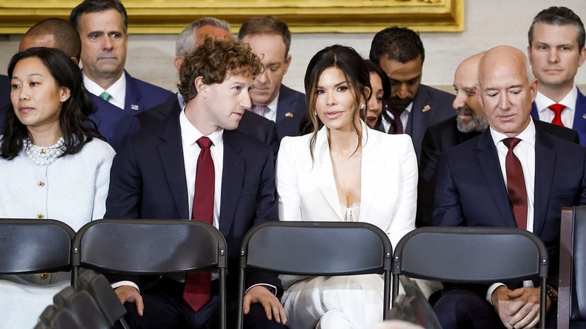 Priscilla Chan, Meta CEO Mark Zuckerberg, Lauren Sanchez, and CEO of Amazon Jeff Bezos, among other dignitaries, attend the inauguration day