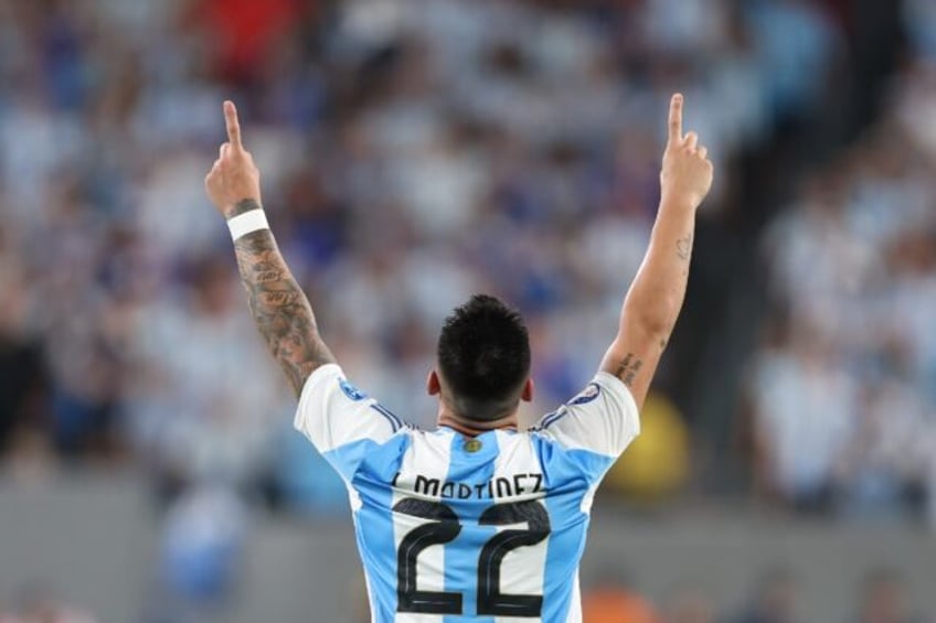 Argentina's forward Lautaro Martinez celebrates his winning goal in the 1-0 victory over C