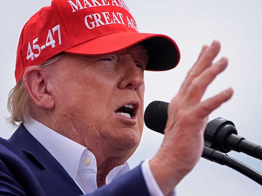 Republican presidential candidate, former President Donald Trump speaks at a campaign rall