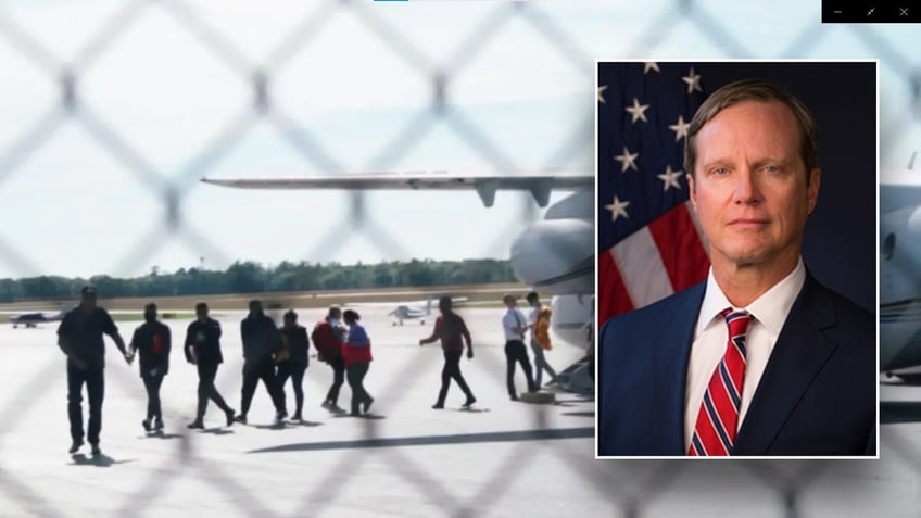 Larry Keefe, inset, was at the center of organizing a flight from San Antonio to Martha's Vineyard amid a massive influx of illegal migrants into the U.S. under President Joe Biden.