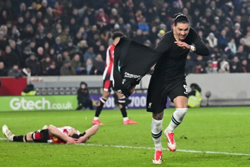 Liverpool's Darwin Nunez celebrates after scoring against Brentford