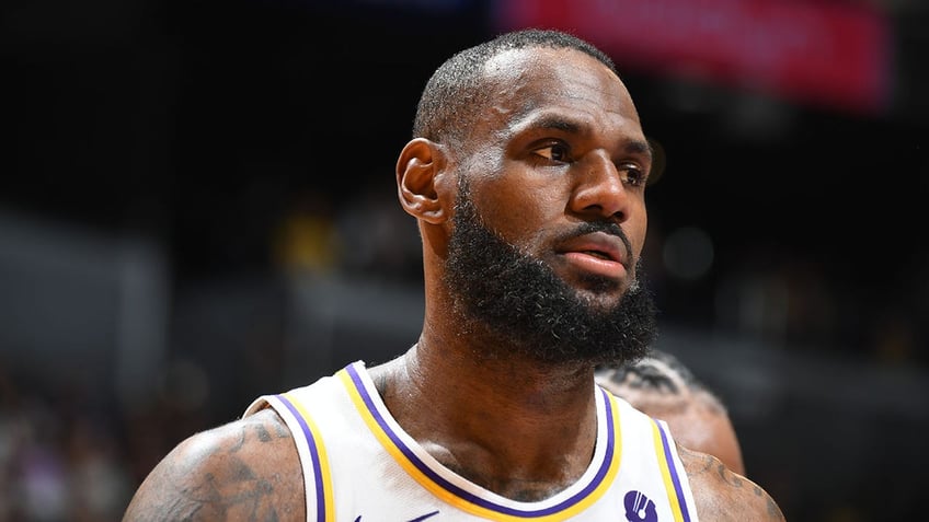 LeBron James looks on during a game