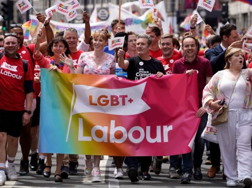 Britain's main opposition Labour Party chair Anneliese Dodds (2nd L), Labour Party de