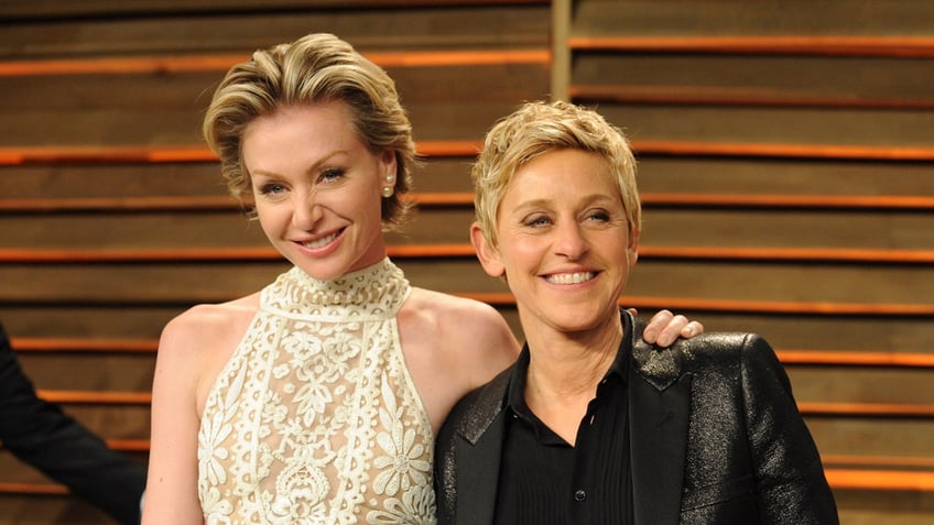 Portia de Rossi and Ellen DeGeneres at the Vanity Fair Oscars party