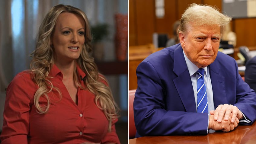 Stormy Daniels and Donald Trump split image