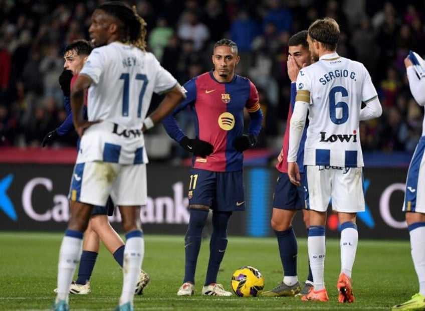 Barcelona's Brazilian forward Raphinha looks deflected at the end of the defeat by Leganes