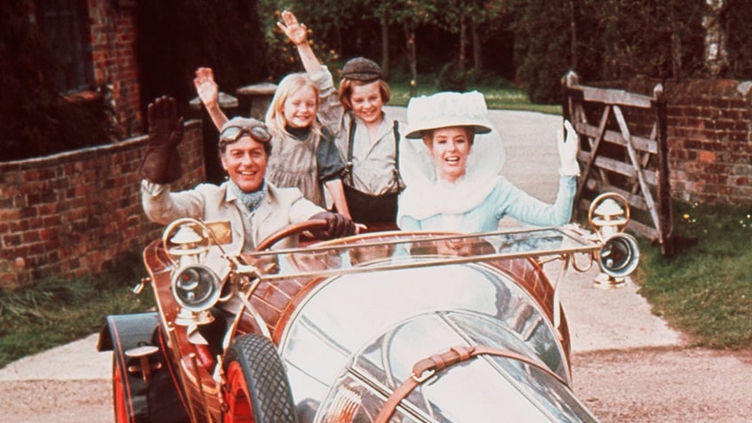 Dick Van Dyke and the cast of "Chitty Chitty Bang Bang" on set.