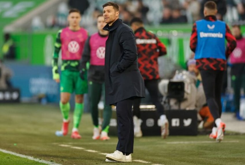 Bayer Leverkusen coach Xabi Alonso watches on against Wolfsburg